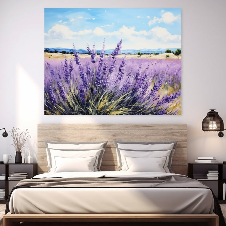 Tableau Peinture Lavande, art mural décoration nature