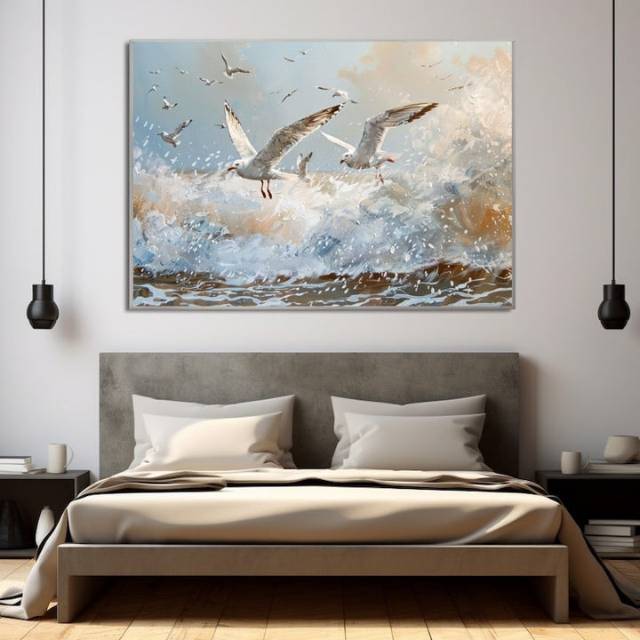 Tableau Peinture Mouette, art mural décoration nature