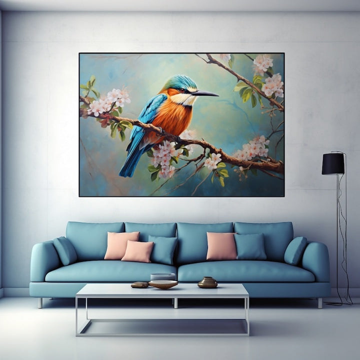 Tableau Peinture Oiseau et Fleur, art mural décoration nature