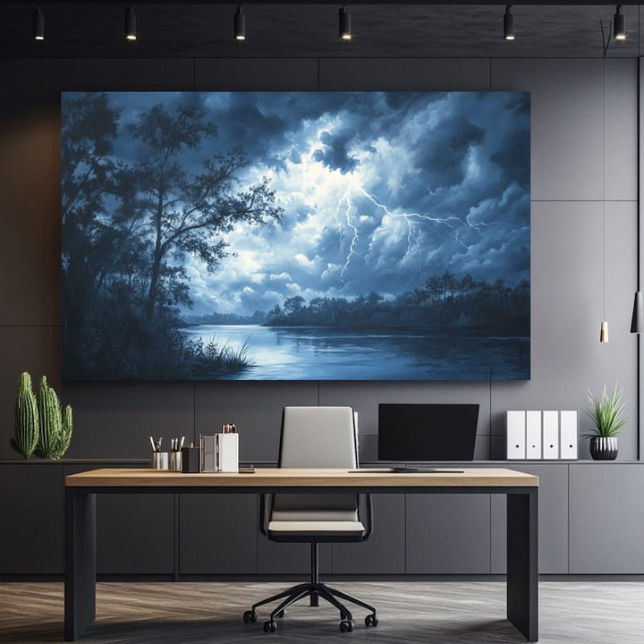 Tableau Peinture Orage, art mural décoration nature