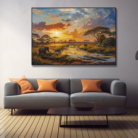Tableau Peinture Paysage Afrique, art mural décoration nature