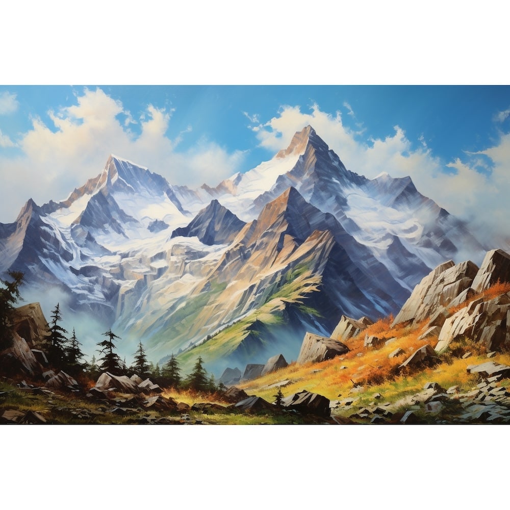 Tableau Peinture Paysage de Montagne, art mural décoration nature