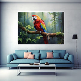 Tableau Peinture Perroquet Ara, art mural décoration nature