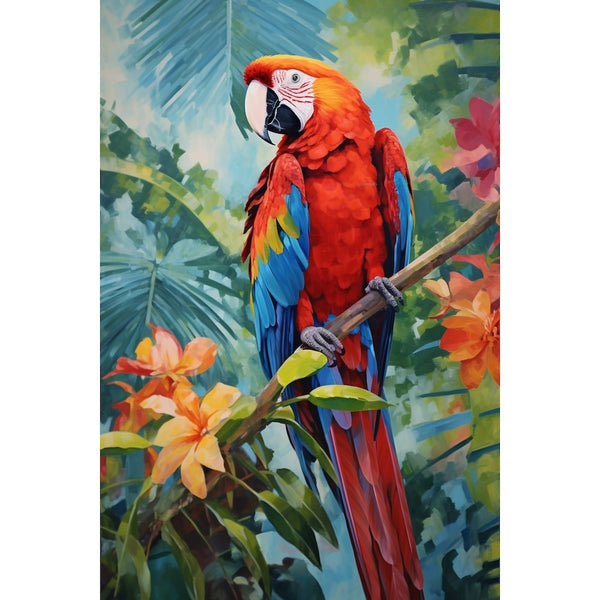 Tableau Peinture Perroquet et Fleurs, art mural décoration nature