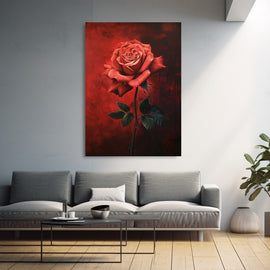 Tableau Peinture Rose Rouge, art mural décoration nature