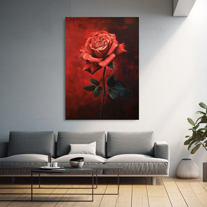 Tableau Peinture Rose Rouge, art mural décoration nature