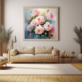 Tableau Peinture Roses Anciennes, art mural décoration nature