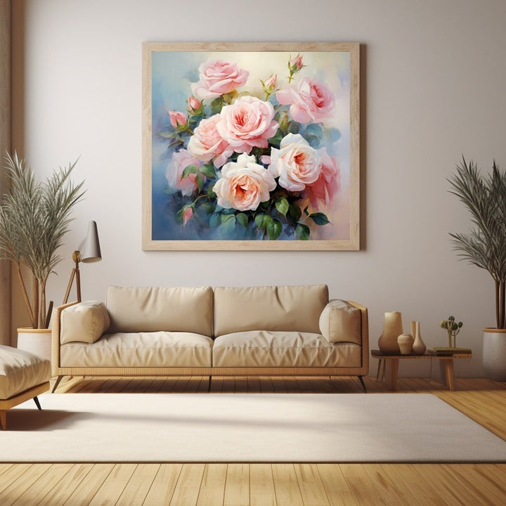 Tableau Peinture Roses Anciennes, art mural décoration nature