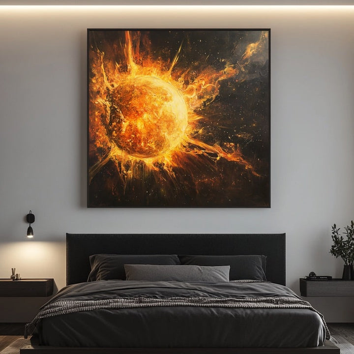 Tableau Peinture Soleil, art mural décoration nature