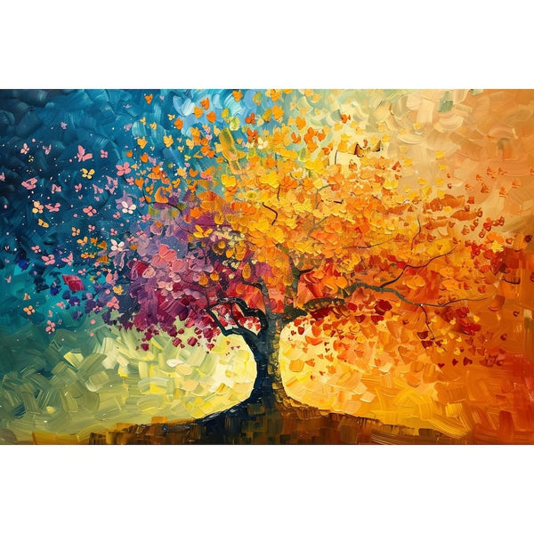 Tableau Peinture Arbre Multicolore, art mural décoration nature