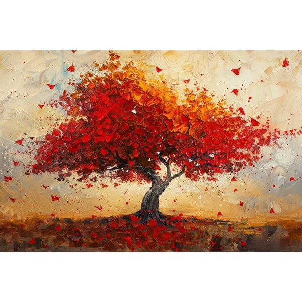 Tableau Peinture Arbre Rouge, art mural décoration nature
