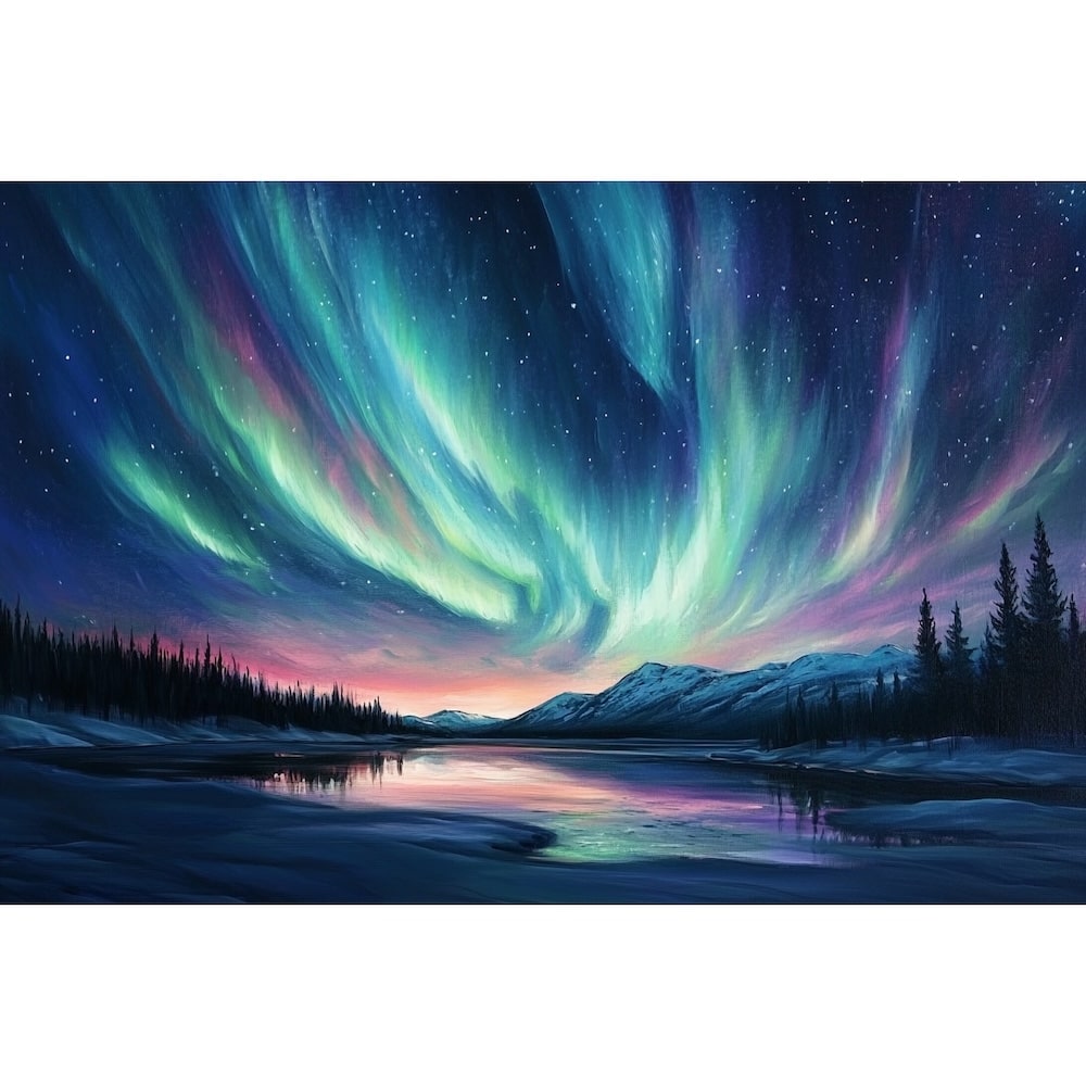 Tableau Peinture Aurore Boréale, art mural décoration nature