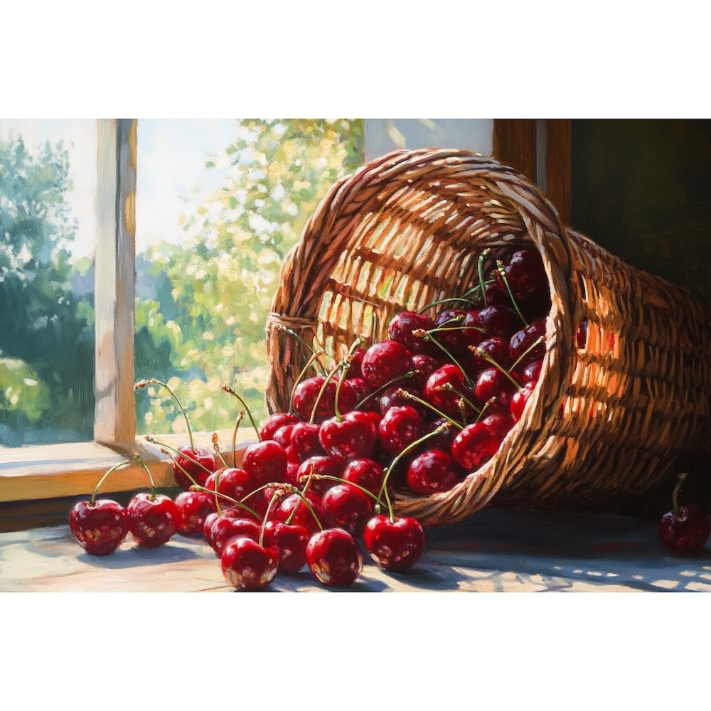 Tableau Peinture Cerises, art mural décoration nature