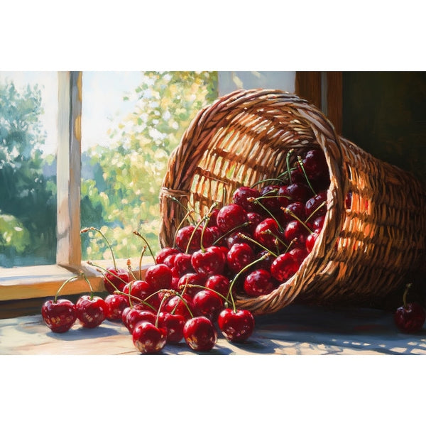 Tableau Peinture Cerises, art mural décoration nature