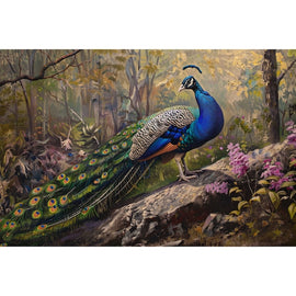 Tableau Peinture Paon, art mural décoration nature, vue 2