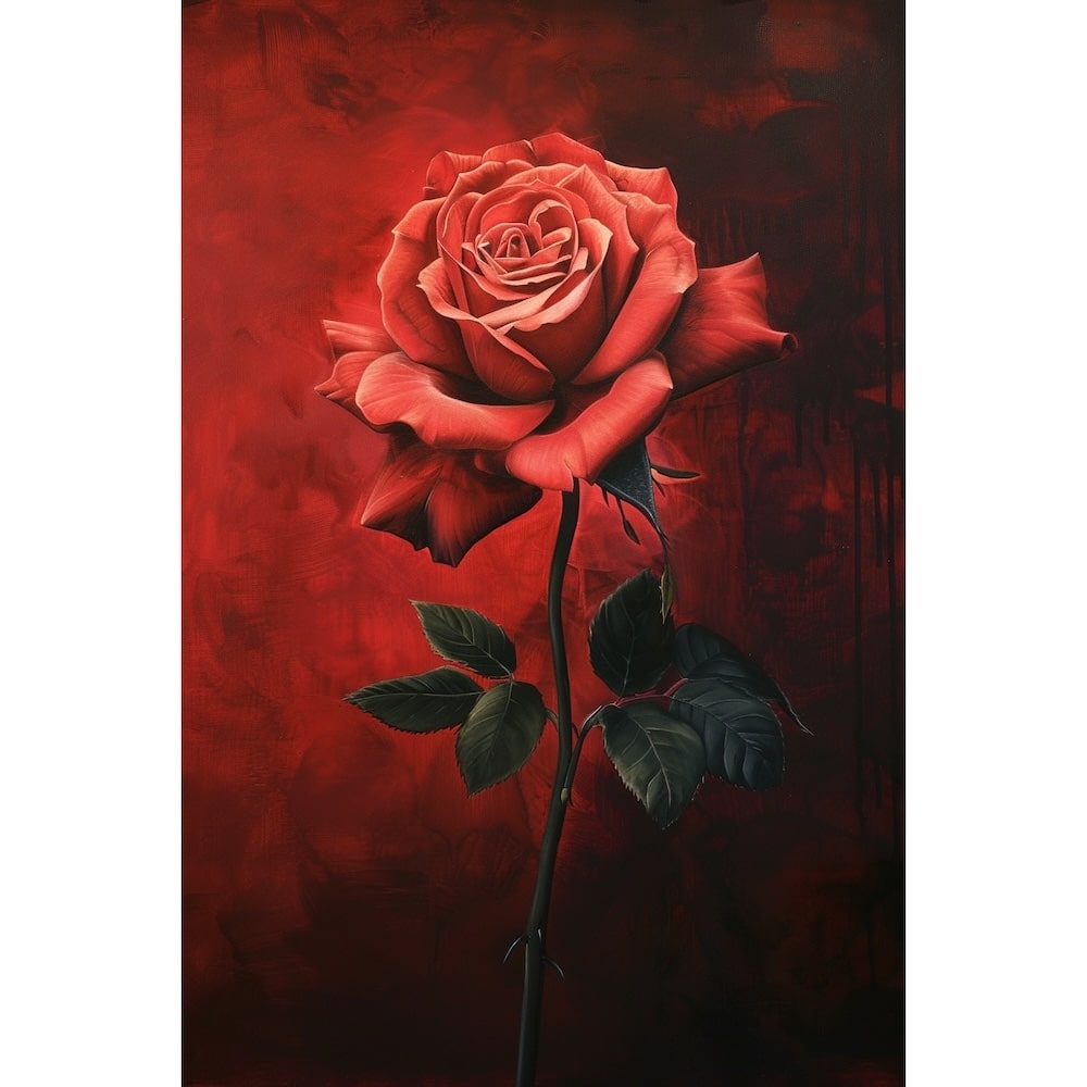 Tableau Peinture de Rose Rouge