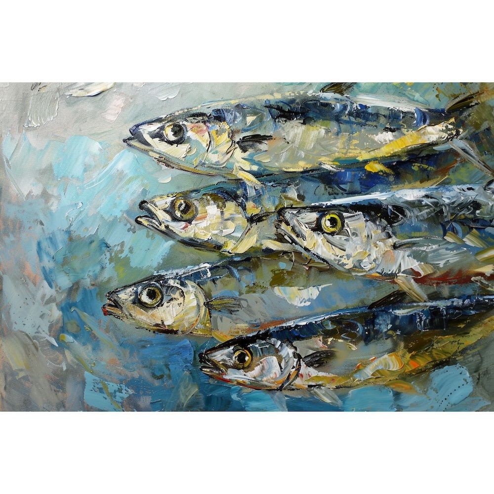 Tableau Peinture Sardines, art mural décoration nature
