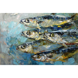 Tableau Peinture Sardines, art mural décoration nature
