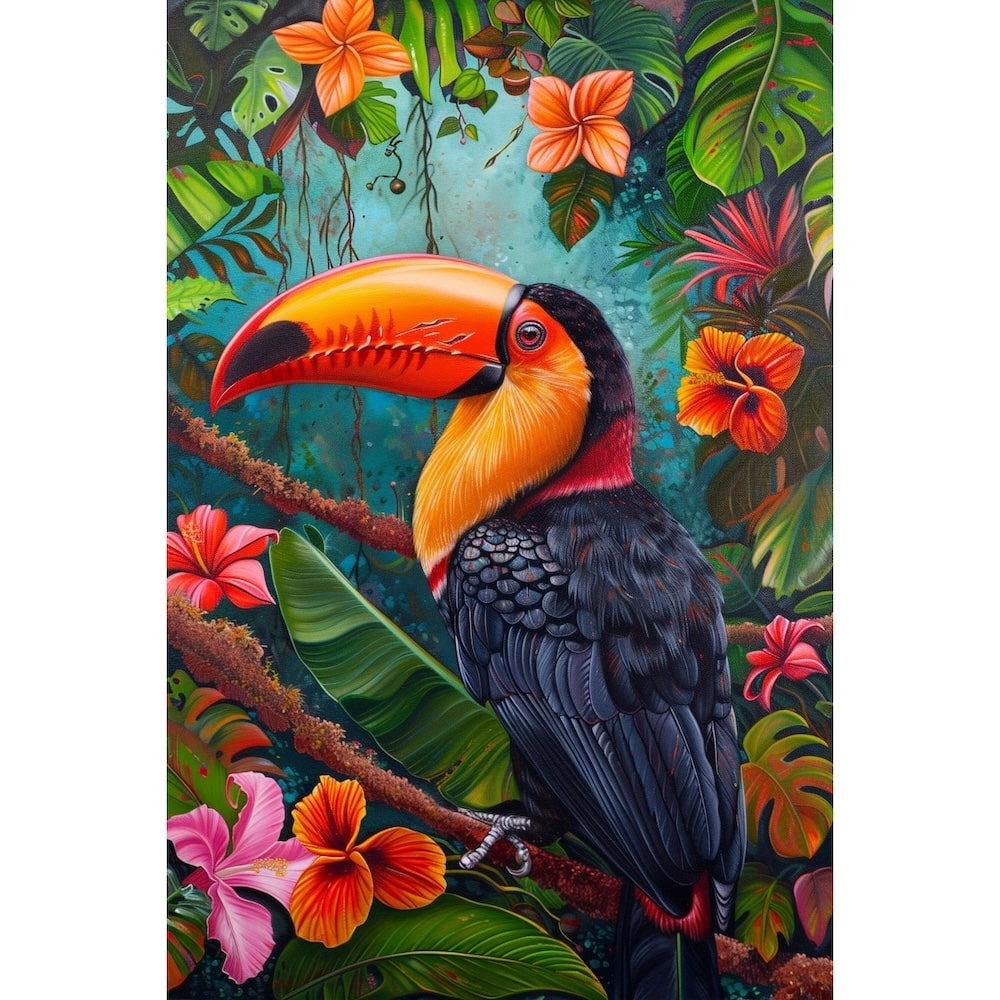 Tableau Peinture Toucan, art mural décoration nature, vue 2