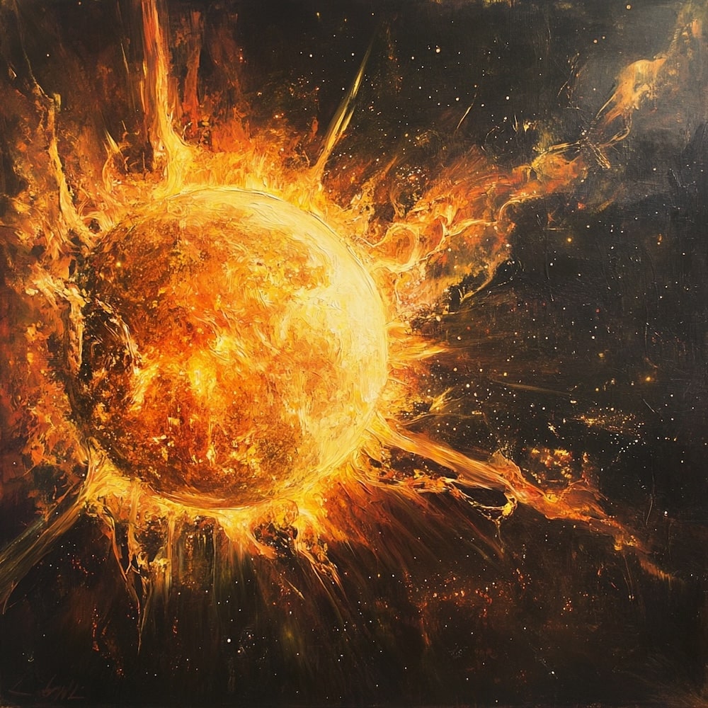 Tableau Peinture Soleil, art mural décoration nature