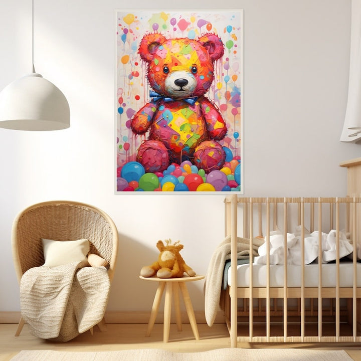 Tableau Ours en Peluche Multicolore, art mural décoration nature