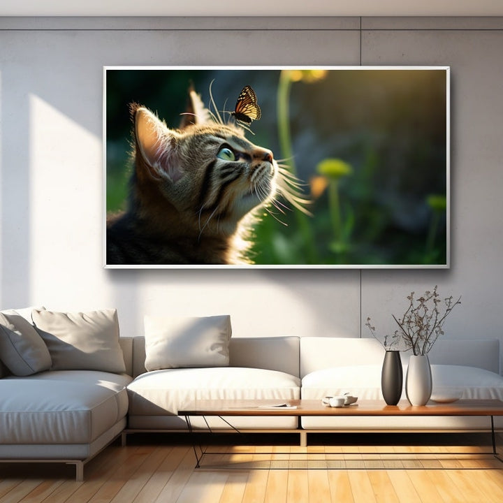 Tableau Petit Chat Au Papillon, art mural décoration nature