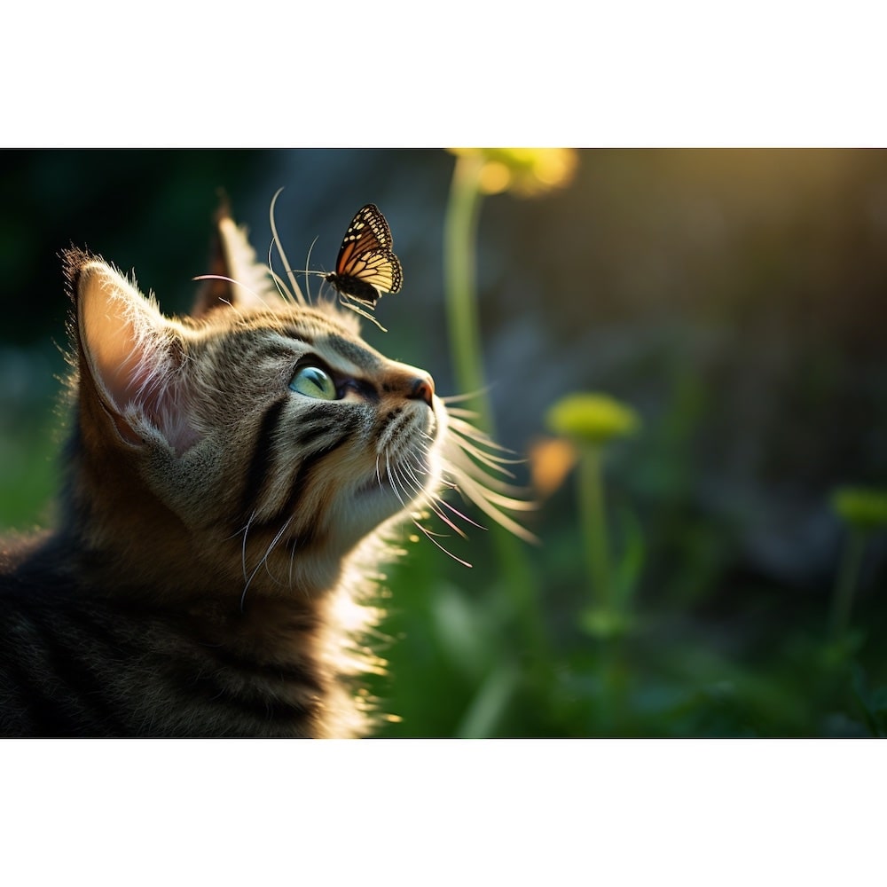 Tableau Petit Chat Au Papillon, art mural décoration nature