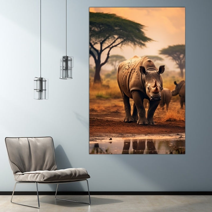 Tableau Animaux Savane au Point d'Eau, art mural décoration nature