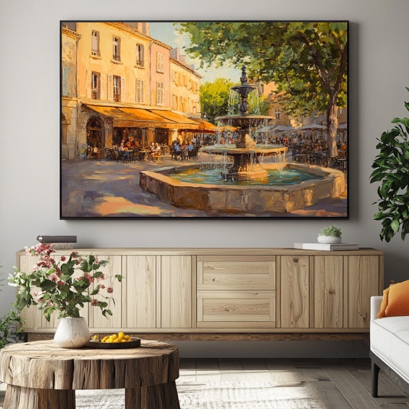 Tableau Place et Fontaine Provence