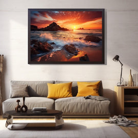 Tableau Plage Sauvage à l'Heure Dorée, art mural décoration nature