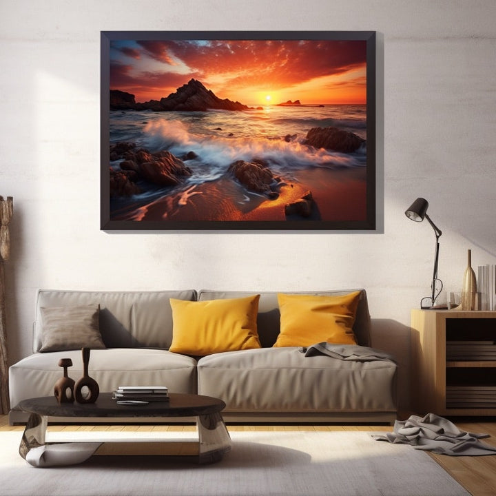 Tableau Plage Sauvage à l'Heure Dorée, art mural décoration nature