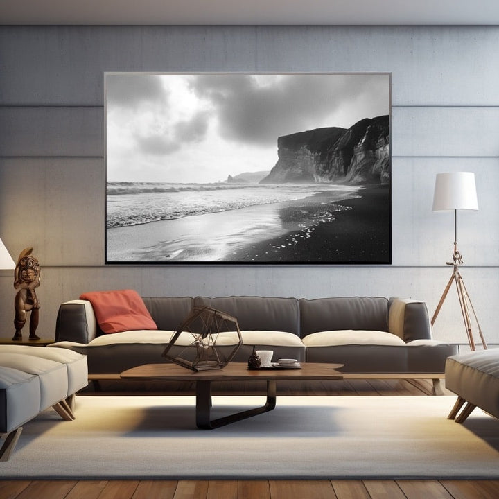 Tableau Plage Noir et Blanc, art mural décoration nature