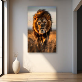 Tableau Lion Marchant dans la Savane, art mural décoration nature