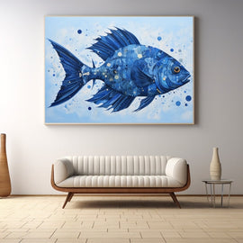 Tableau Poisson Contemporain Bleu, art mural décoration nature
