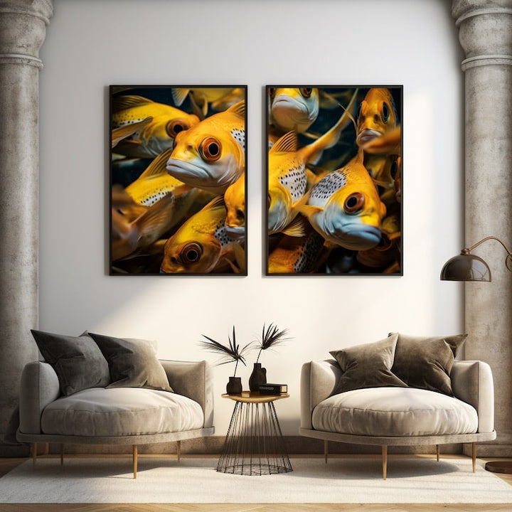 Tableau Poisson Diptyque, art mural décoration nature