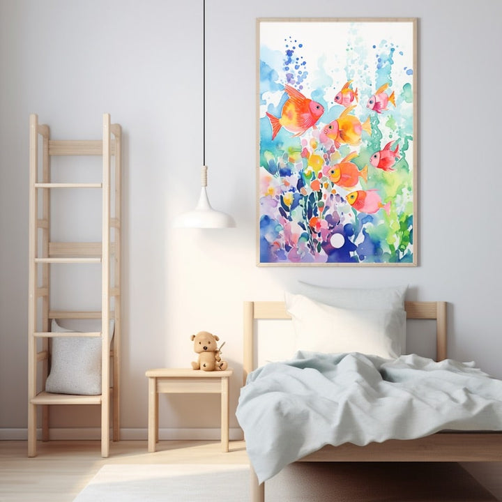 Tableau Poisson Enfants, art mural décoration nature