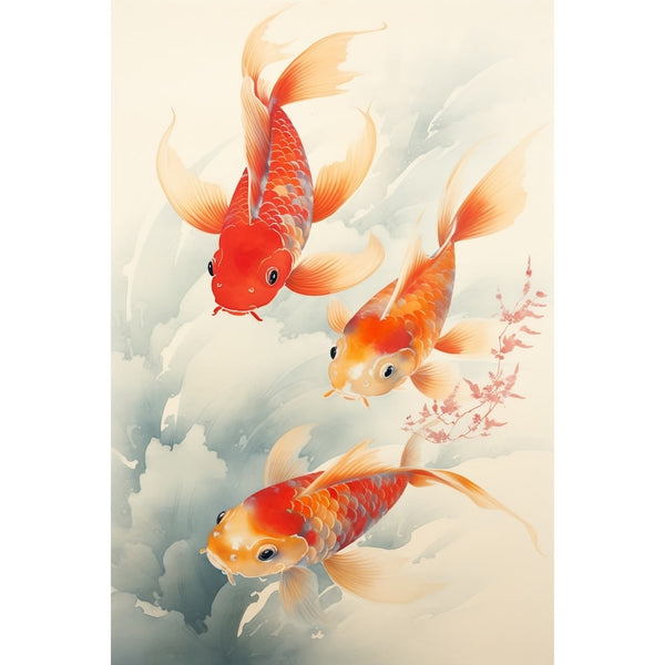 Tableau Japonais Poisson Rouge, art mural décoration nature