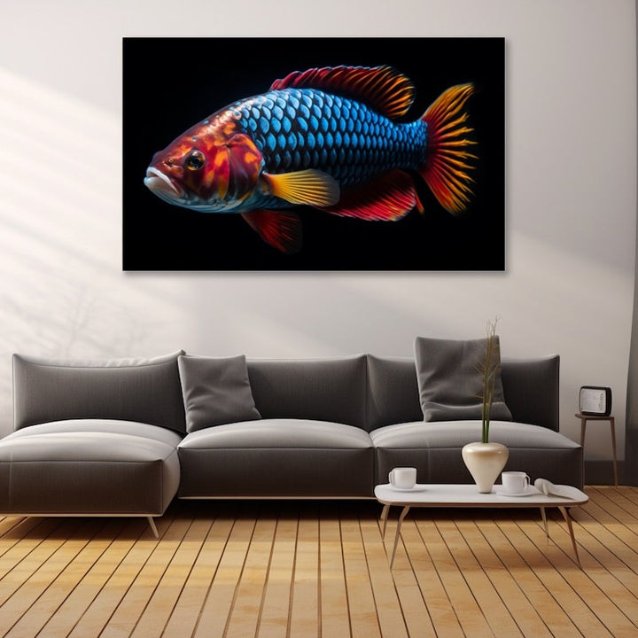 Tableau Poisson sur Fond Noir, art mural décoration nature