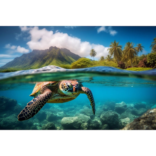 Tableau Tortue Polynésie, art mural décoration nature