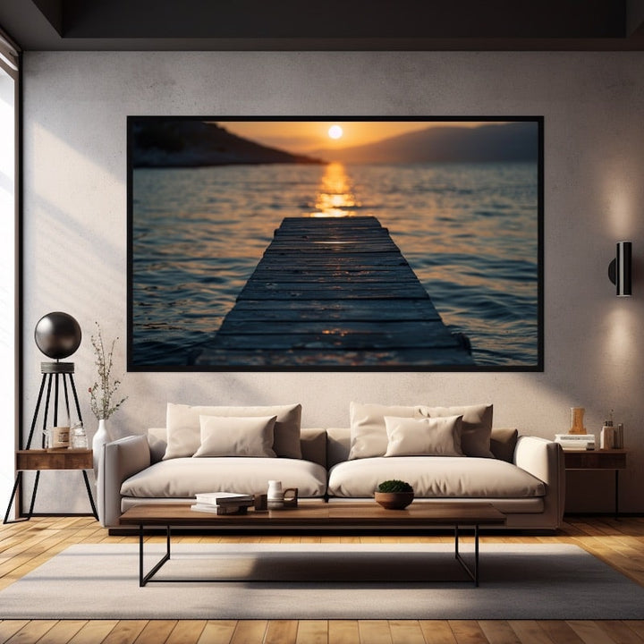 Tableau Ponton au Soleil du Soir, art mural décoration nature