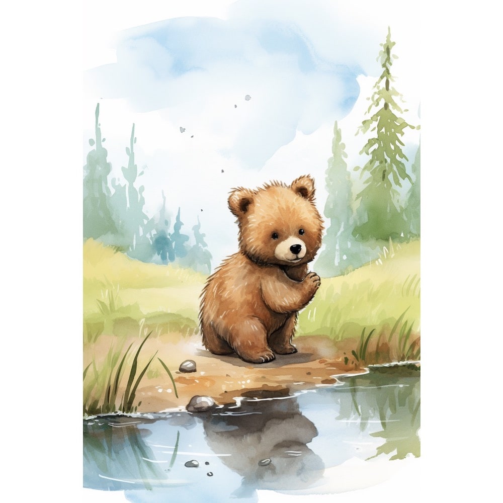 Tableau pour Enfant Ours Forêt, art mural décoration nature