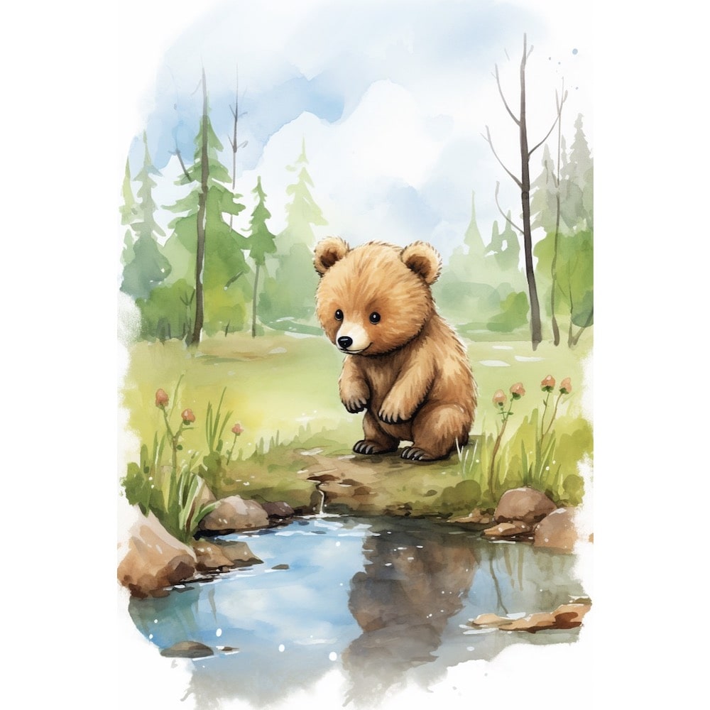 Tableau pour Enfant Ours Forêt, art mural décoration nature