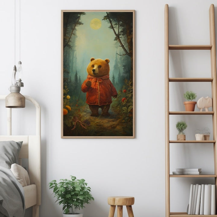 Tableau pour Enfant Ours Forêt Couleurs, art mural décoration nature