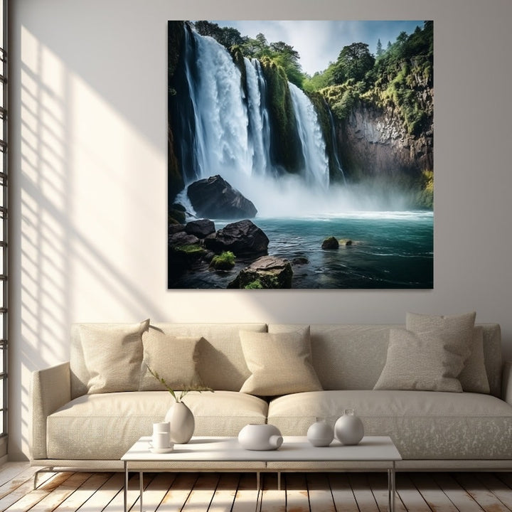 Tableau pour Salon Bleu Cascade, art mural décoration nature