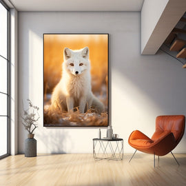 Tableau Renard Blanc, art mural décoration nature
