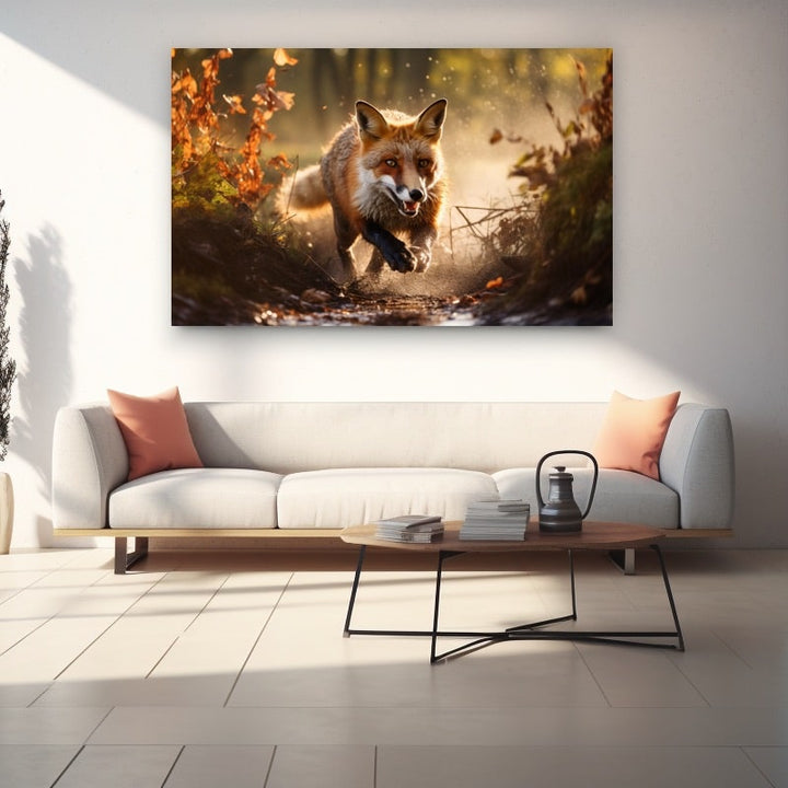 Tableau Renard Chassant, art mural décoration nature