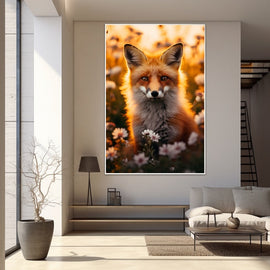 Tableau Renard Fleurs, art mural décoration nature