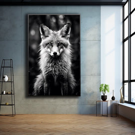 Tableau Renard Noir et Blanc, art mural décoration nature