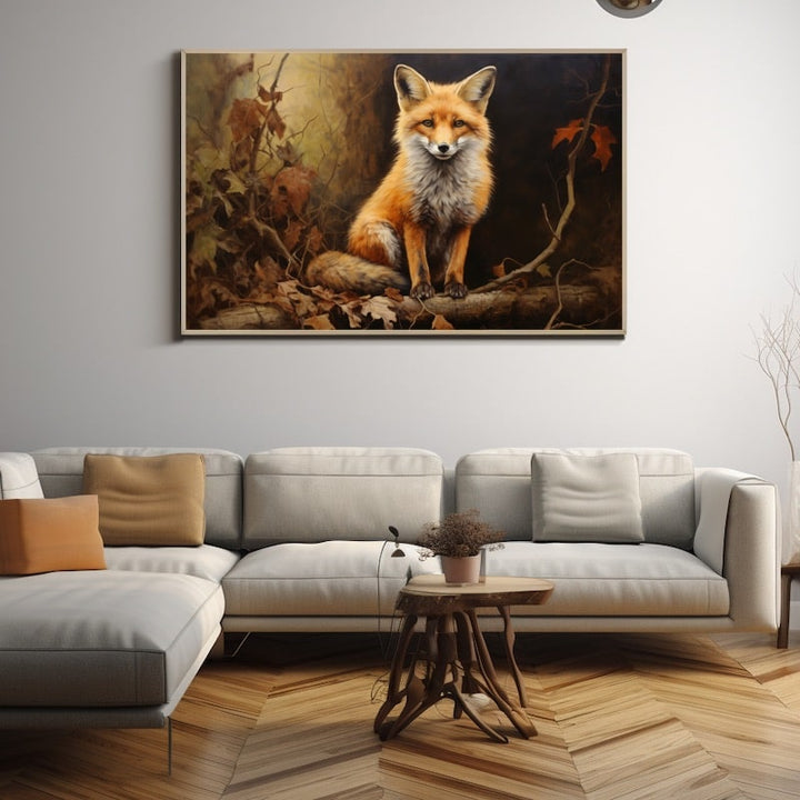 Tableau Renard aux Feuilles Mortes, art mural décoration nature