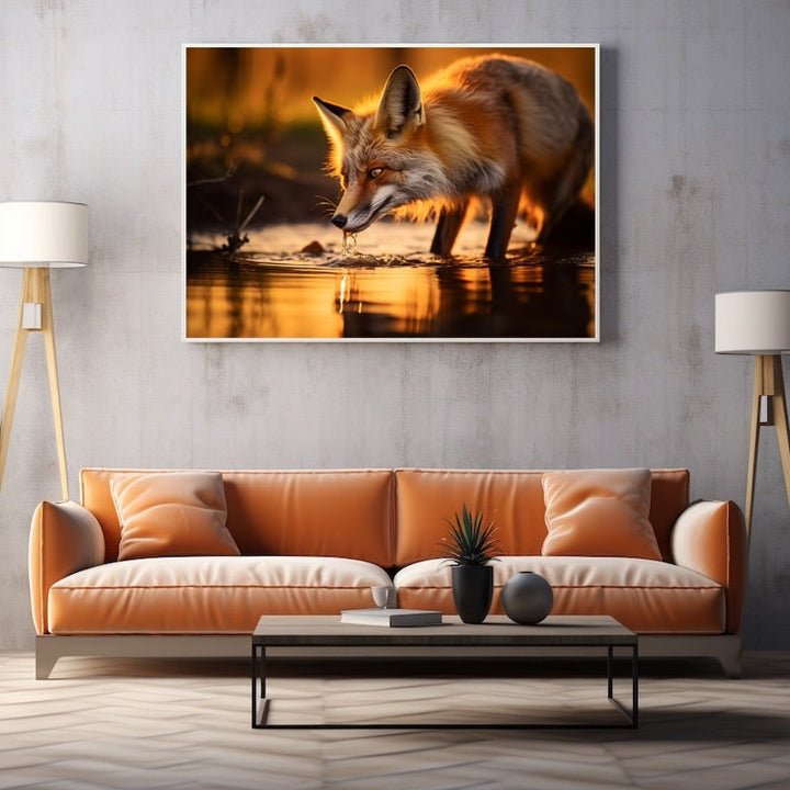 Tableau Renard qui Boit, art mural décoration nature